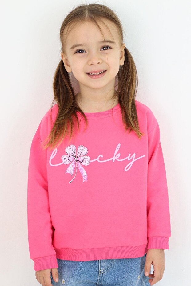 Girl's Sweatshirt with Bow Flower Printed 2-6 Years Old, Pink