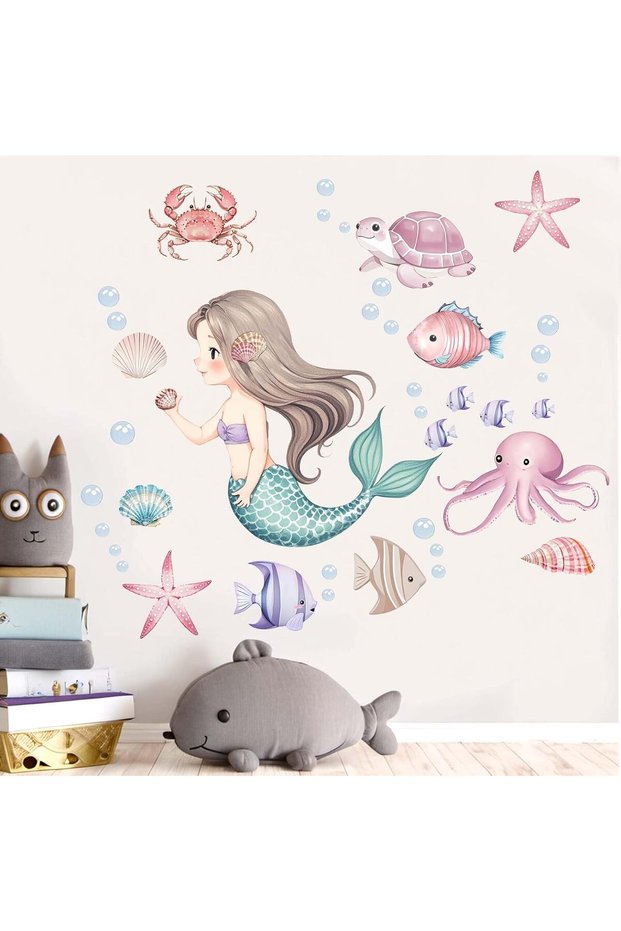 Mermaid Wall Stickers for Girls Bedroom - Peel & Stick Under The Sea Decals