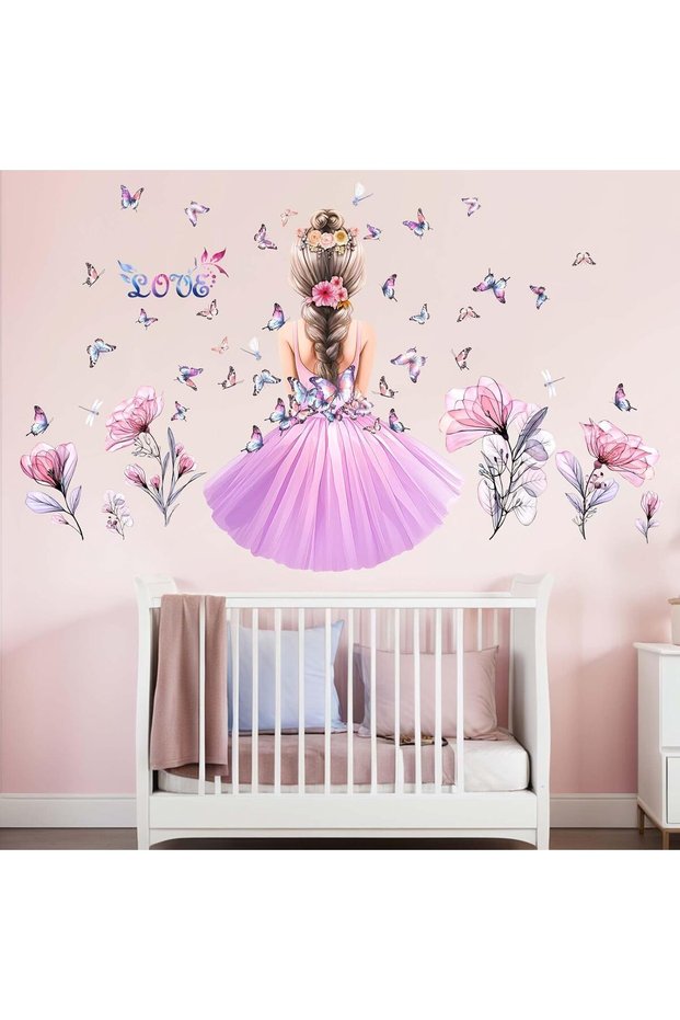 Butterfly Girls Wall Stickers - Flower Fairy Wall Decals - Girls Bedroom Nursery Playroom W
