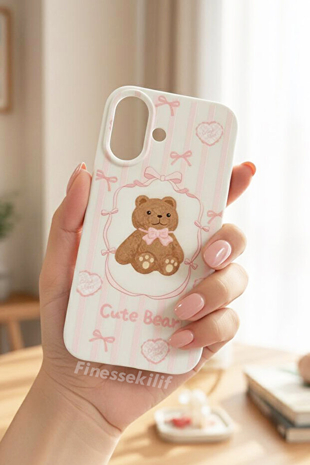 iPhone 17 Compatible Cute Bear Design Printed White Launch Case - 1