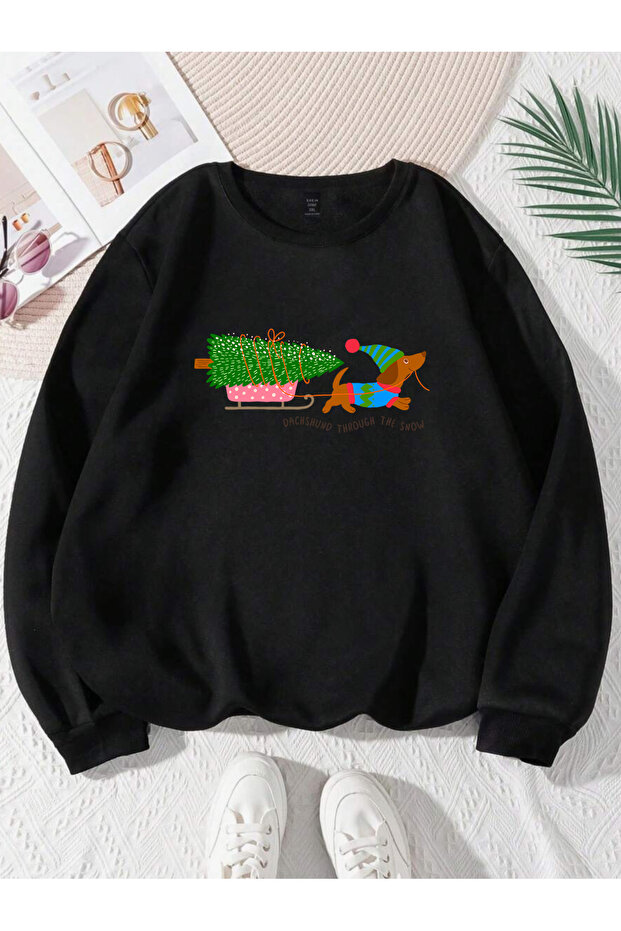Popular Trend New Year Christmas Printed Cropped Sweatshirt with Cropped Neckline in Cotton