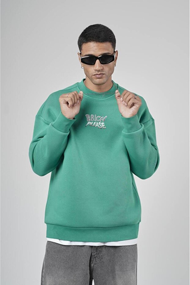 Trend Biz Crew Neck Oversized Front Embroidered Sweatshirt