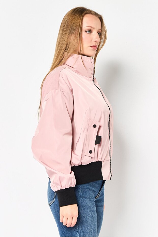 Women Solid Bomber Jacket, Blush - 2