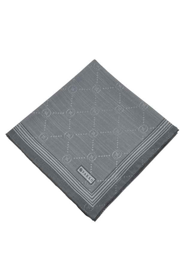 Cotton Silk Scarf - Monogram with Border - Dark Grey