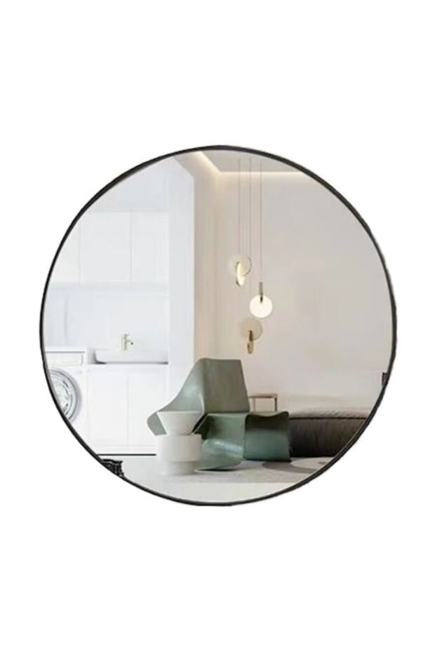 Bathroom Mirror Black Frame, 60 cm Diameter