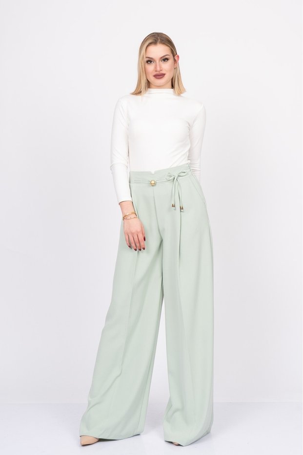 Women's Summer Mint High Waist Palazzo Fabric Trousers Casual Daily Office Stylish 30215