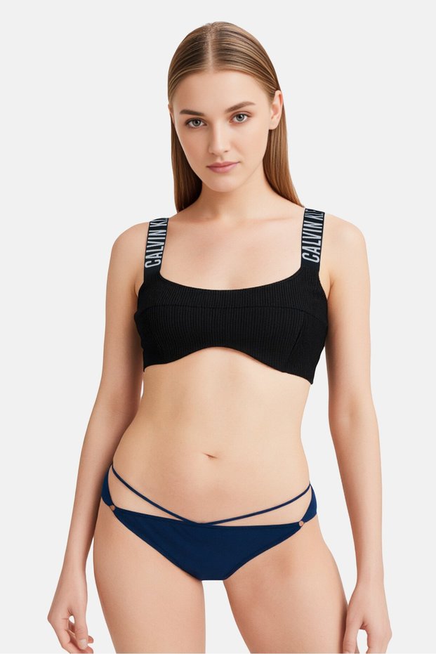 Women Brand Logo Non Padded Underwired Brallete, Black
