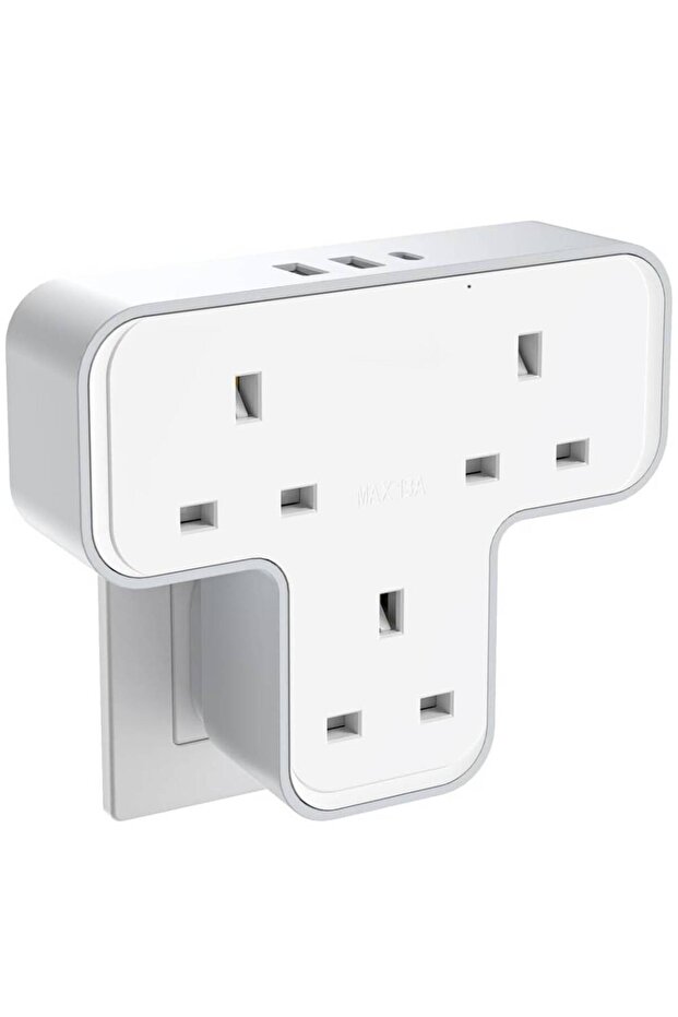 6-in-1 Plug Extension Socket with 3 USB (1 Type-C) UK 13A Power Adapter - White
