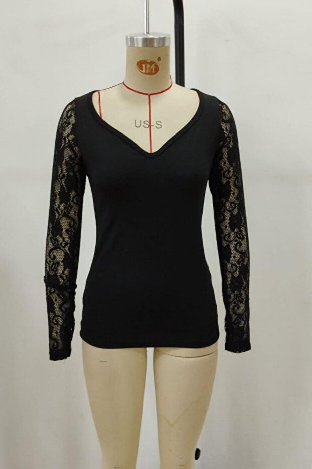 Kalp Yaka Dantelli Dalgıç Bluz - 4