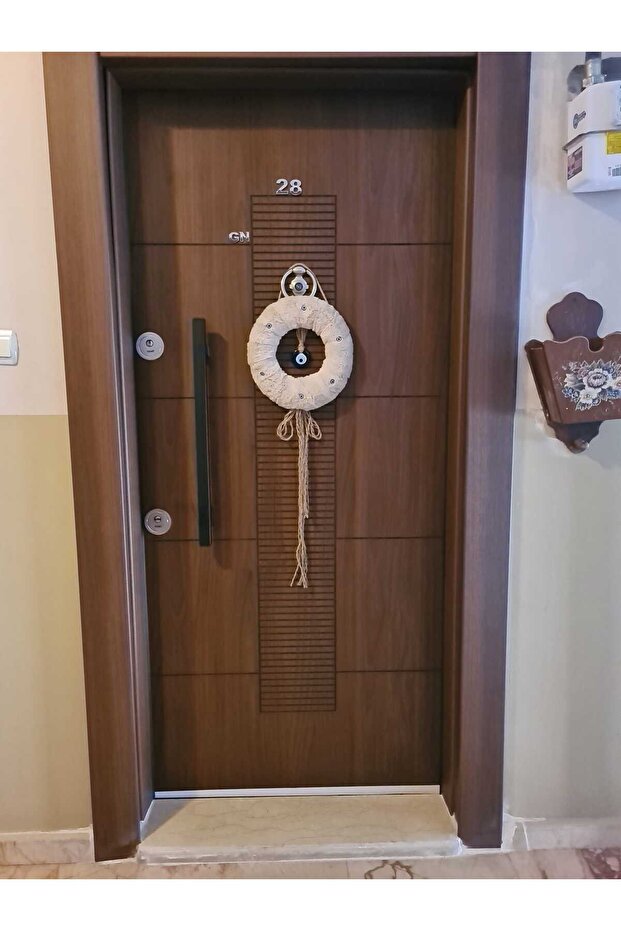 Modern Decorative Black Feathered Evil Eye Beaded Door Ornament and Wall Wreath |