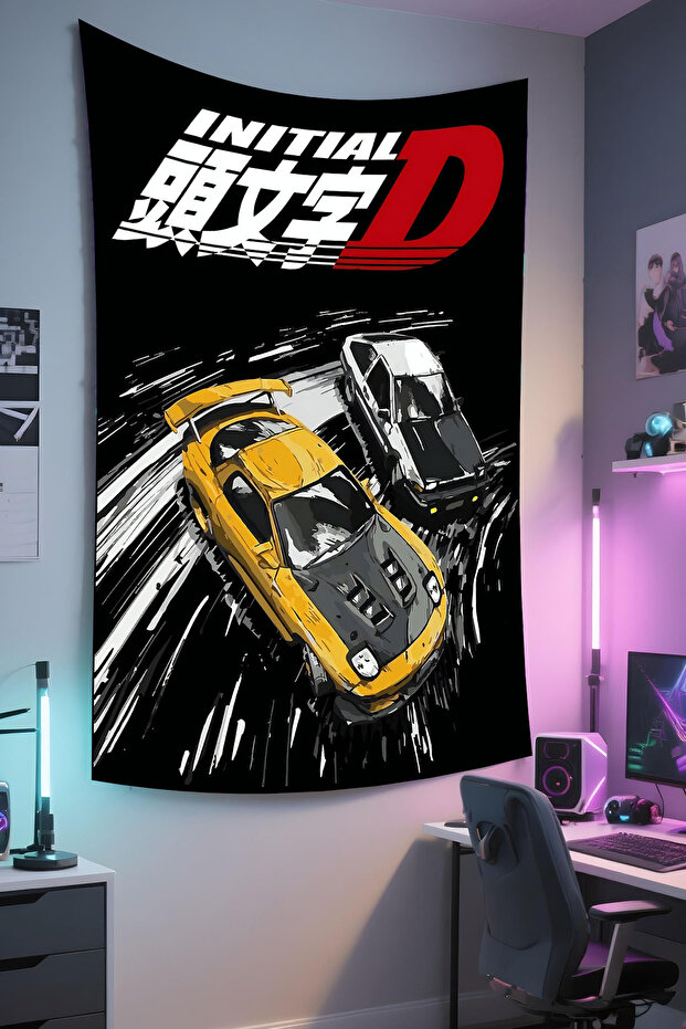 Gamer Wall Covering – Car Themed, High-Quality Fabric, Tapestry Wall Carpet