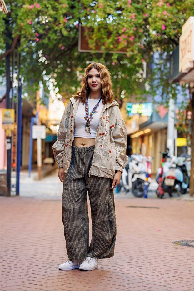 Beige Color Floral Embroidered Jacket