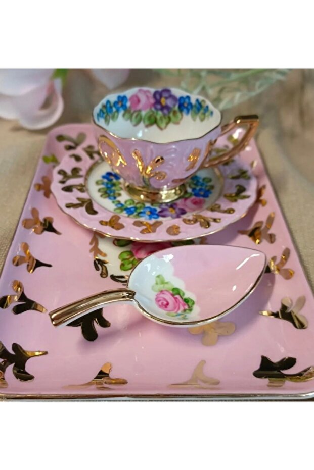 Esterhomedecor Hand-Painted Single-Person Tray Porcelain Cup Set