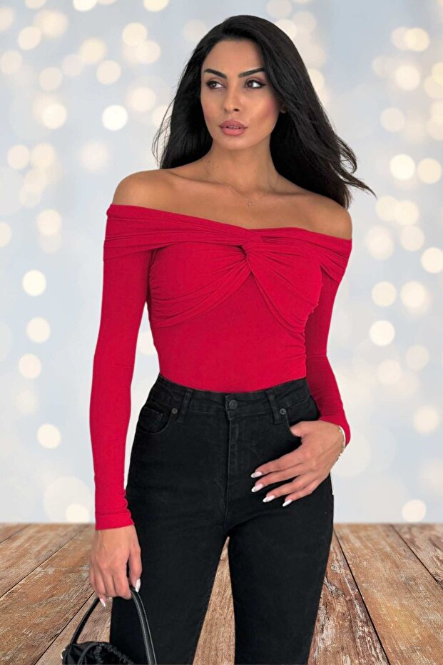 Boat Neck Low-Cut Flexible Fabric Women's Blouse 10125