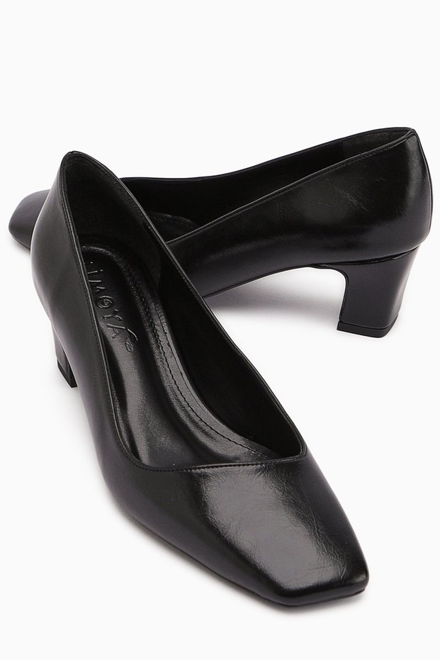 Jelina Black Thick Heeled Women's Shoes