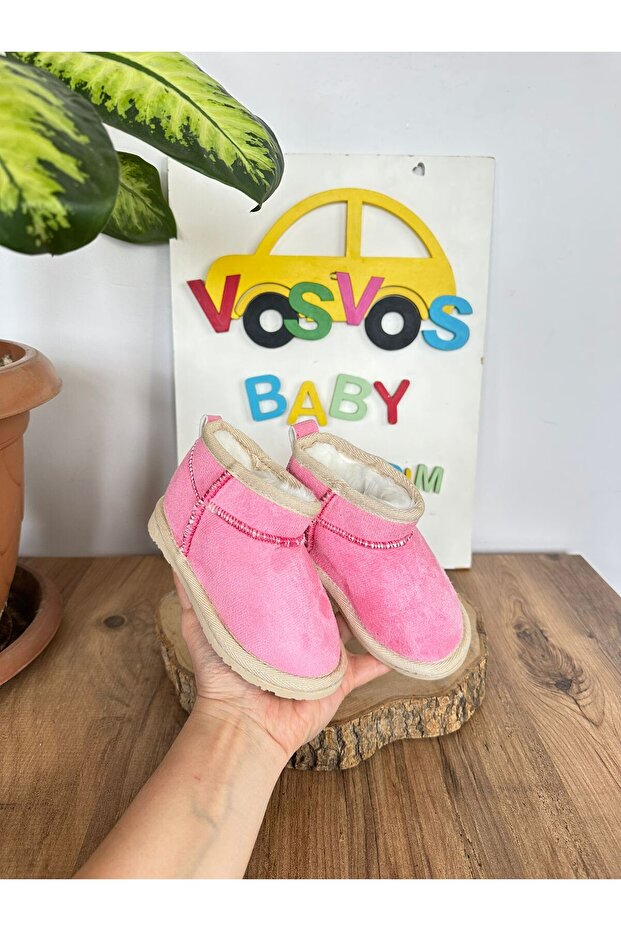 Pink Mini Suede Boots Unisex (Slim Fit, Dense Fur, Get 2 Sizes up)