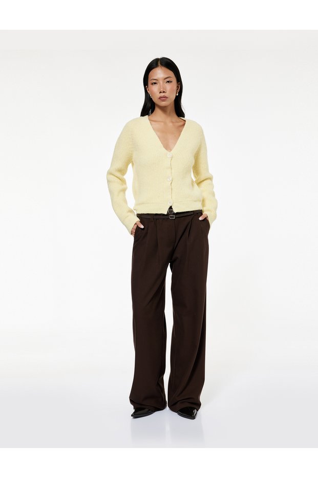 X Sibil Çetinkaya - Long Sleeve Buttoned V-Neck Plush Knit Cardigan