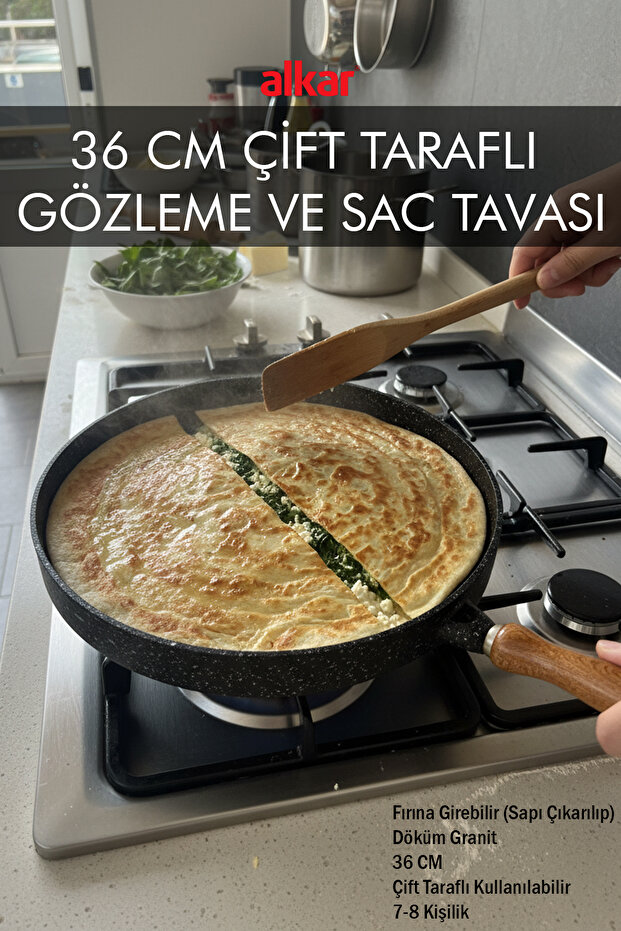 36 cm Double-Sided Removable Handle Oven-Safe Pancake and Meat Cooking Grill Pan Cast Granite