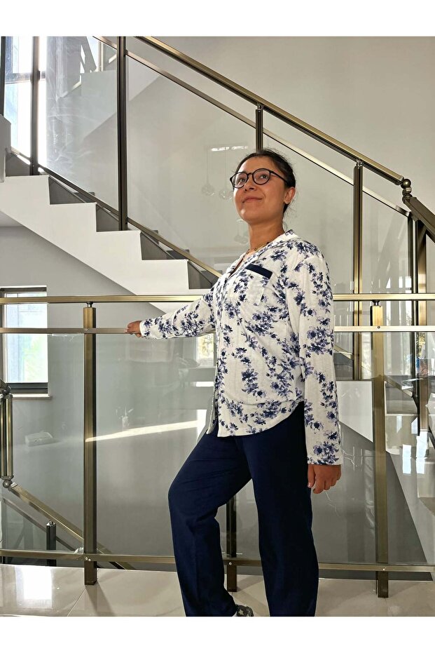 طقم بيجامة قطنية بنفسجية بأزرار أمامية - 4