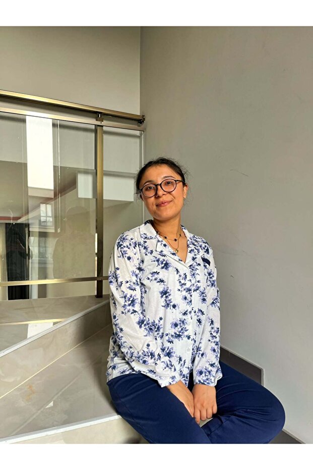 طقم بيجامة قطنية بنفسجية بأزرار أمامية - 2