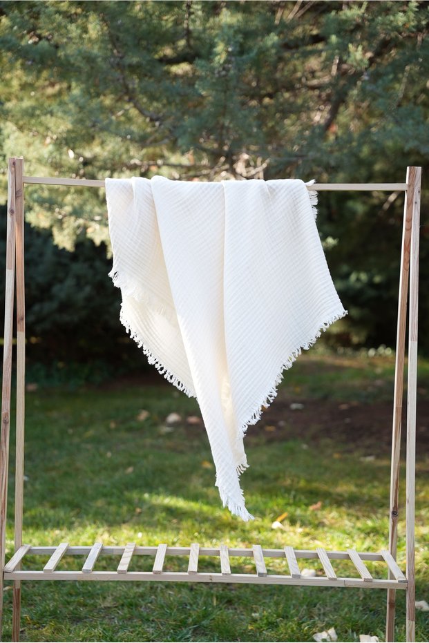 4 Layers 100% Cotton Muslin Baby Blanket (90×110) Muslin Cover Baby Muslin Swaddle Fringed Muslin Cream