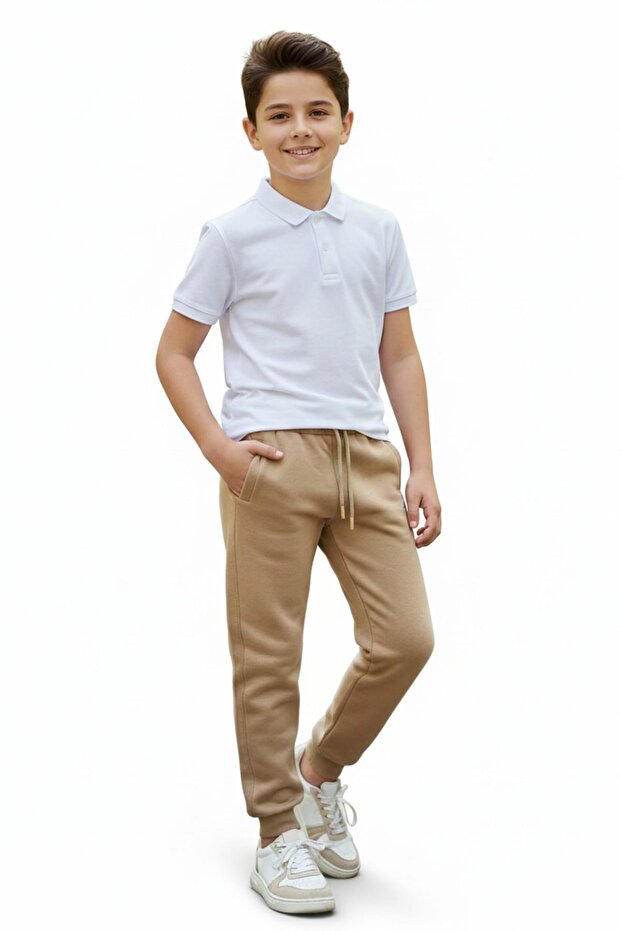 Beige Color 3 Thread Cuffed Girls' and Boys' Sweatpants Bgl-St05045