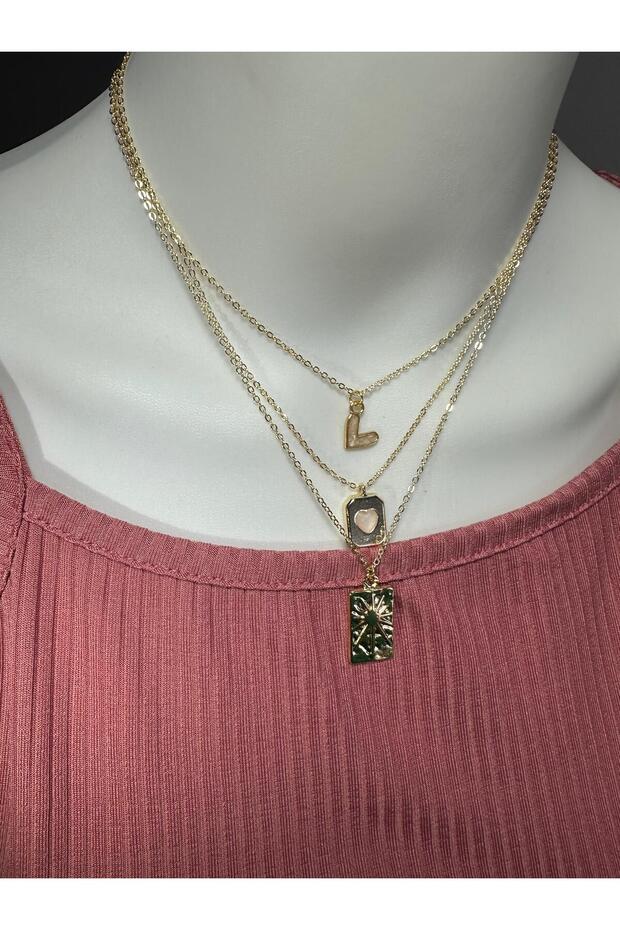 3-Piece Charm Necklace Set, Enamel Heart Necklace, Locket Figure Necklace