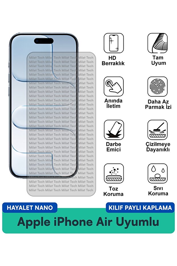 غطاء حماية شاشة متوافق مع هاتف Apple iPhone Air Ghost Nano مقاوم للخدوش والصدمات