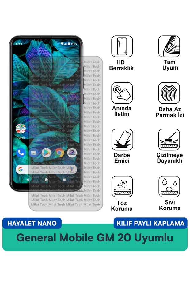 حافظة General Mobile GM 20 Hayalet Nano متوافقة مع طبقة حماية للشاشة مقاومة للخدوش والصدمات
