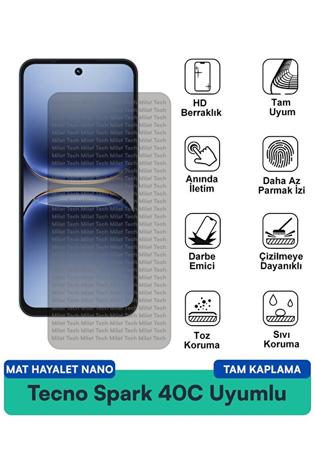 طبقة حماية للشاشة من Tecno Spark 40C Mat Hayalet Nano ذات سطح غير لامع ومقاومة لبصمات الأصابع