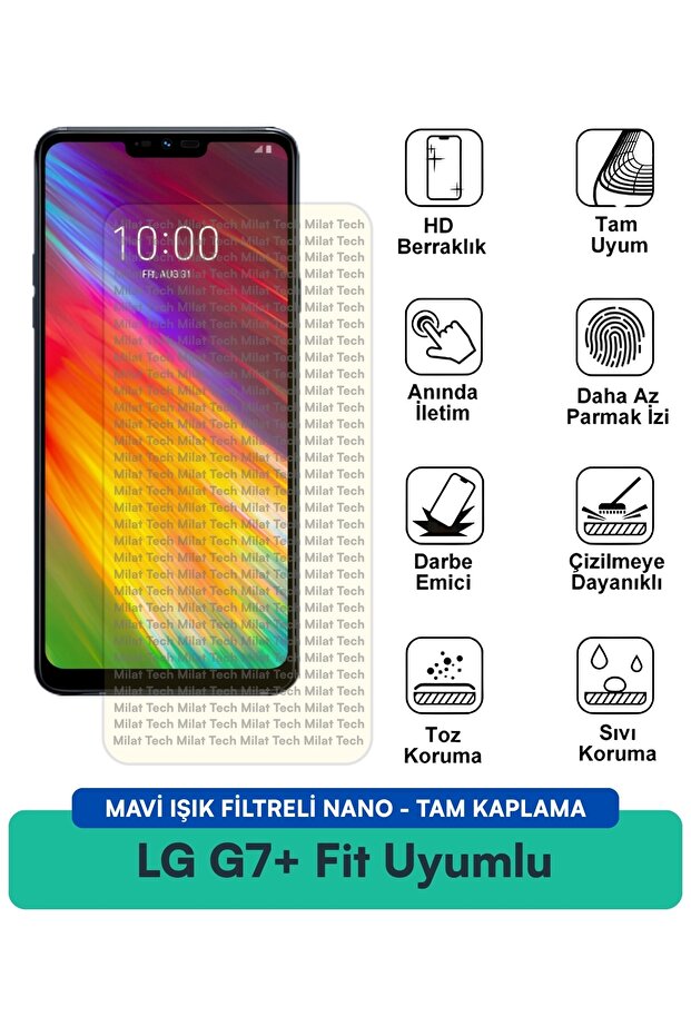 فيلم حماية شاشة نانو LG G7+ مع فلتر الضوء الأزرق، مقاوم للخدوش والصدمات