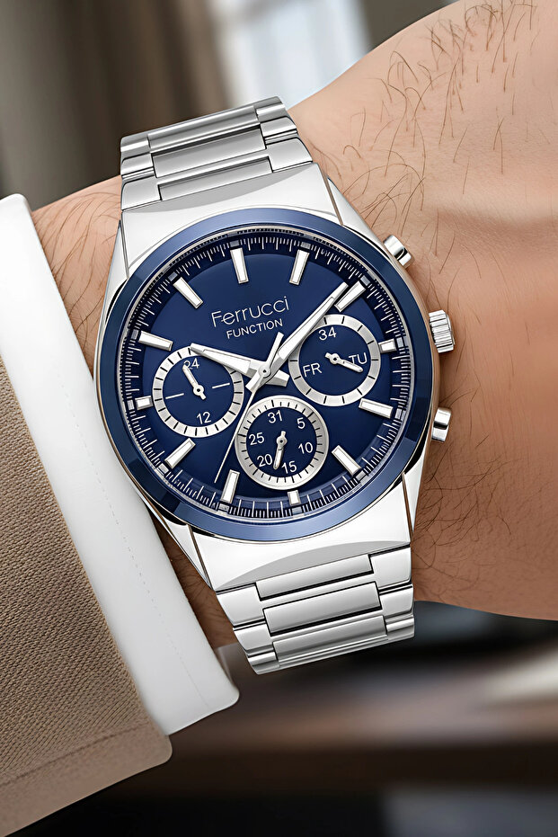 Function Men's Wristwatch Steel Case & Steel Band Silver-Blue Zmfer217