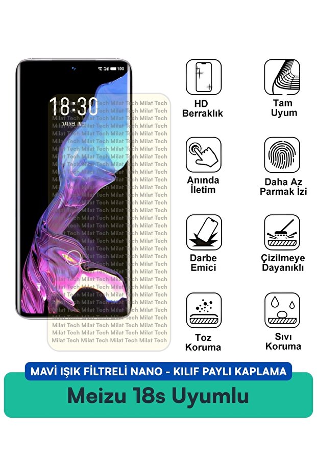 فلتر الضوء الأزرق Meizu 18s، غطاء نانو متوافق مع فيلم حماية الشاشة، متين وصديق للعين