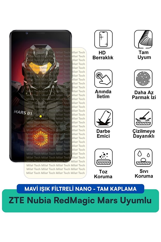 طبقة حماية للشاشة من ZTE Nubia RedMagic Mars مع فلتر الضوء الأزرق وطبقة حماية نانوية مقاومة للخدش والصدمات