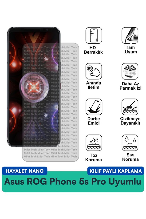 حافظة Asus ROG Phone 5s Pro Hayalet Nano متوافقة مع طبقة حماية مقاومة للبقع وحماية الخصوصية