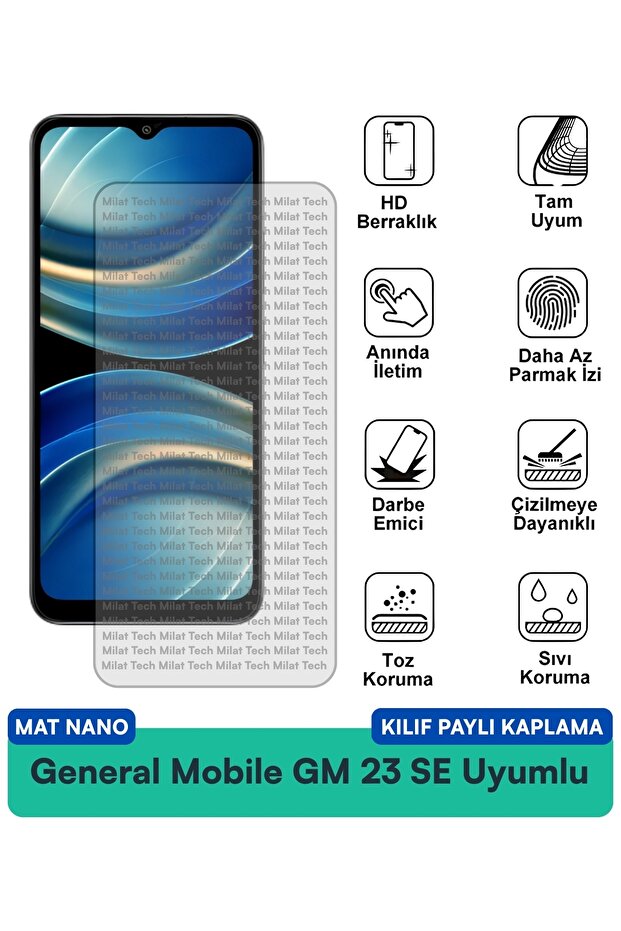 فيلم حماية للشاشة متوافق مع حافظة General Mobile GM 23 SE Mat Nano مقاوم للخدوش والصدمات