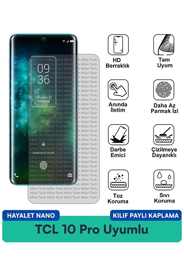 حافظة TCL 10 Pro Hayalet Nano متوافقة مع واقي الشاشة للخصوصية ومضادة للخدش ومقاومة للبقع