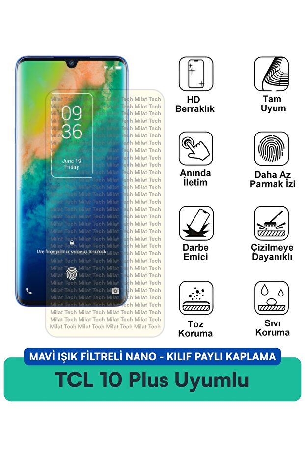 حافظة نانو مزودة بفلتر الضوء الأزرق من TCL 10 Plus، متوافقة مع طبقة حماية الشاشة، مقاومة للخدش والصدمات