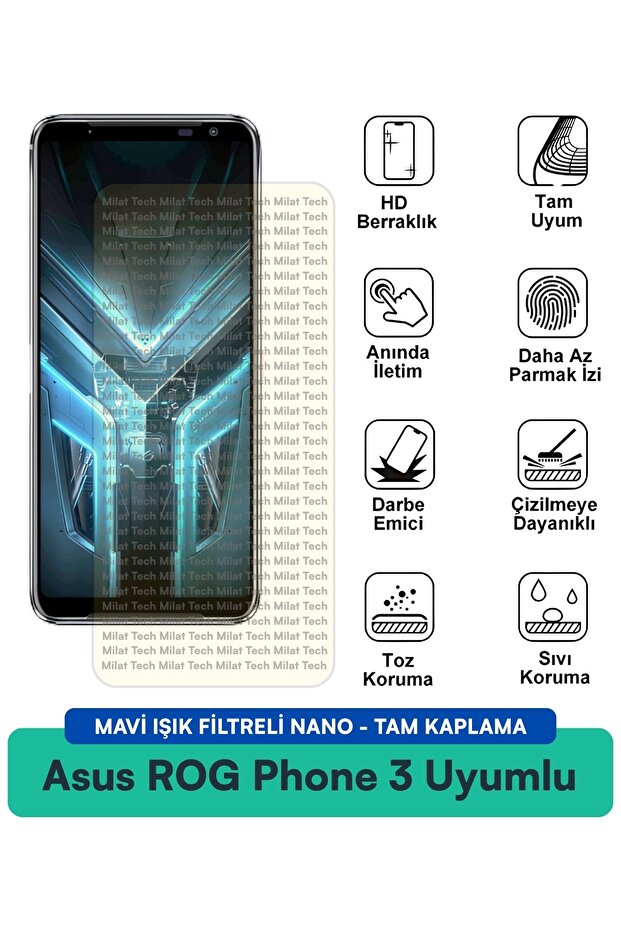 طبقة حماية للشاشة من النانو لهاتف Asus ROG Phone 3 مع فلتر الضوء الأزرق مقاومة للخدوش والصدمات