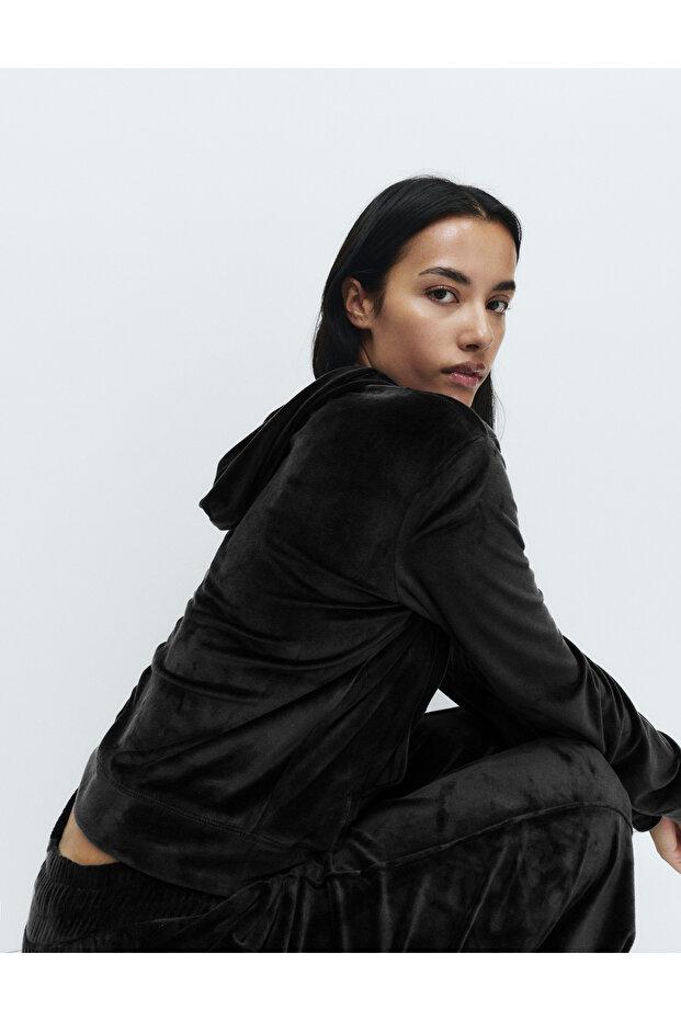 Kadife Kapüşonlu Hırka - 3