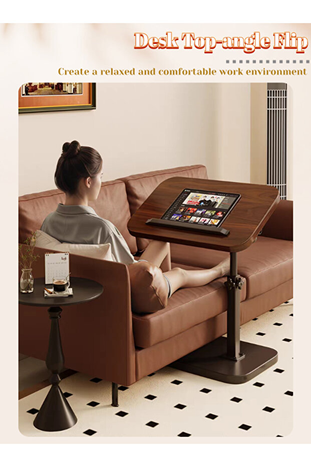 Height-Adjustable 360° Swivel C Table | Multifunctional Side Table for Couch & Small Spaces - 7