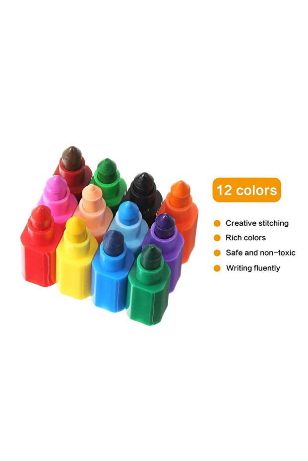 أقلام تلوين قابلة للتكديس، 12 قطعة، قابلة للبناء وملونة - 3