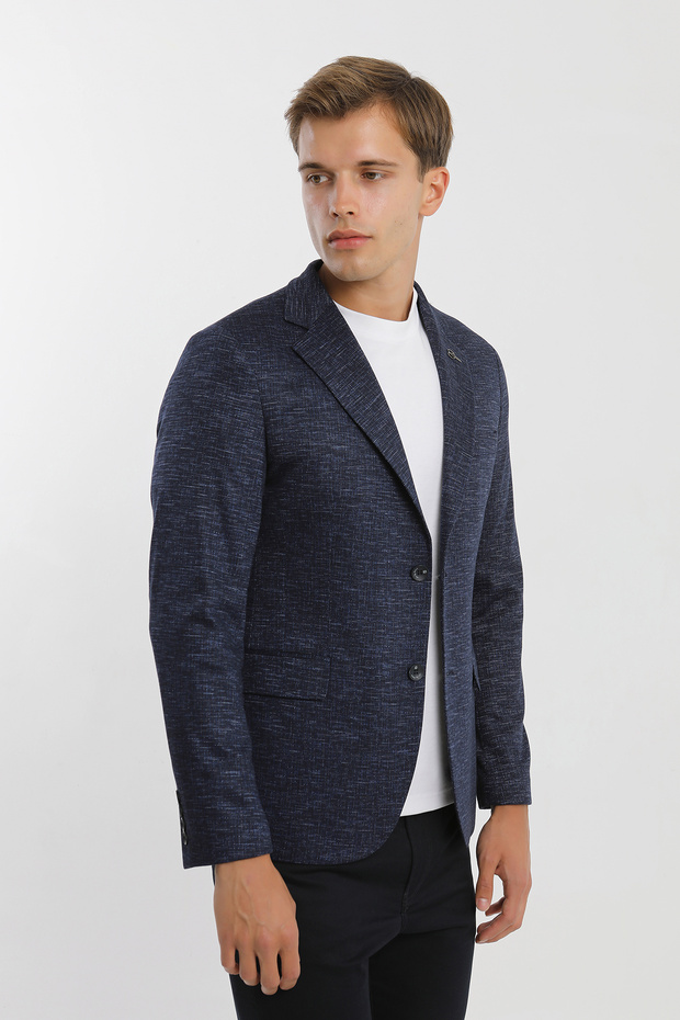 Buttoned Double Pocket Flap Slit Cotton Lycra Patterned Men's Jacket Slim