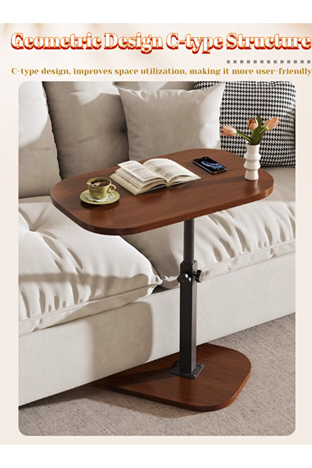 Height-Adjustable 360° Swivel C Table | Multifunctional Side Table for Couch & Small Spaces - 5