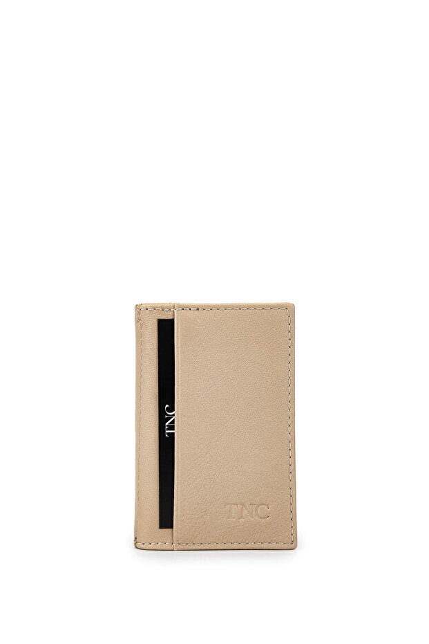 Unisex Genuine Leather Beige Card Holder