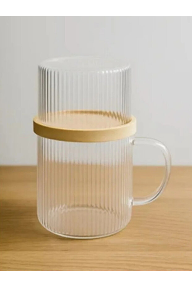 Bambu Kapaklı Sunum Seti Sunum Fanuslu Cam Kupa 300 ML - 3