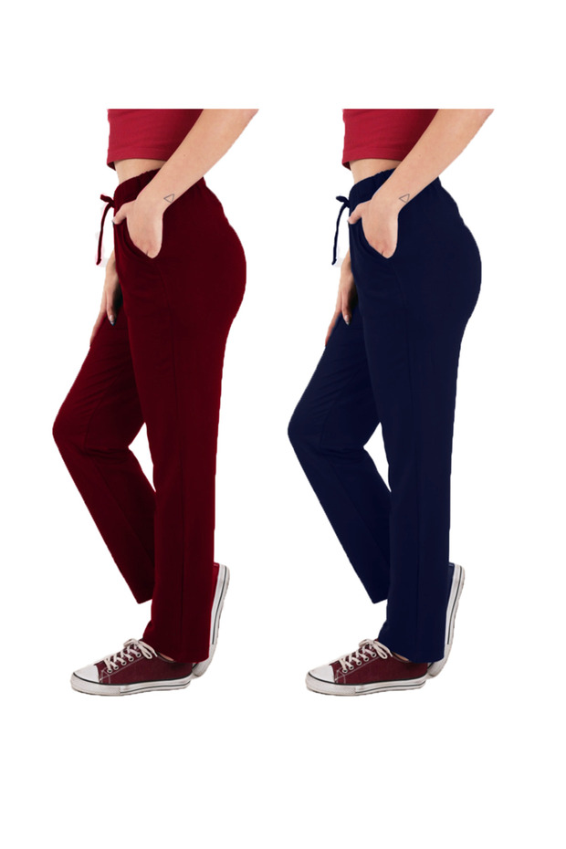 Women's Viscose Fabric 2-Pack Burgundy/Navy Blue Sweatpants (with Plus Size Option)