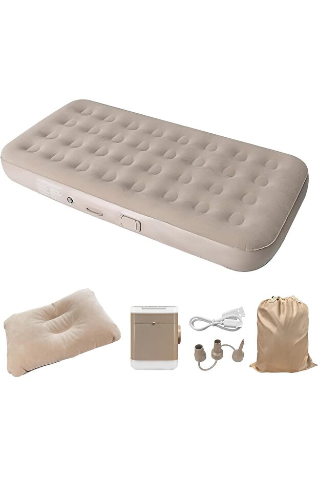 Air Mattress with Built-in Pump - Single Inflatable Mattress for Camping, Home & Travel
