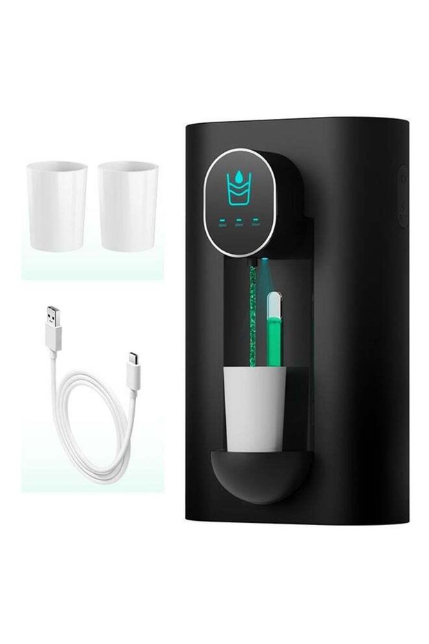 موزع غسول الفم التلقائي، قابل للتعديل على 3 مراحل، USB، مثبت على الحائط للاستخدام على الطاولة (أسود)
