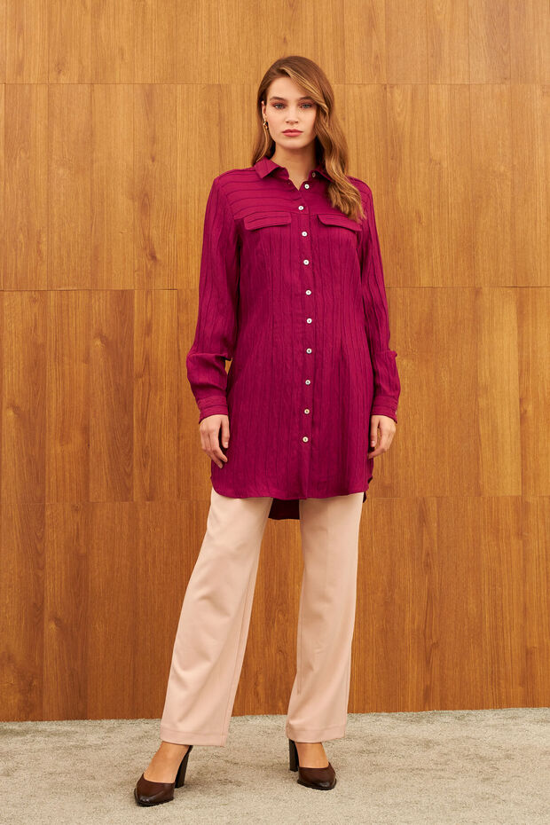 Purple Caped Shirt Collar Shiny Tunic